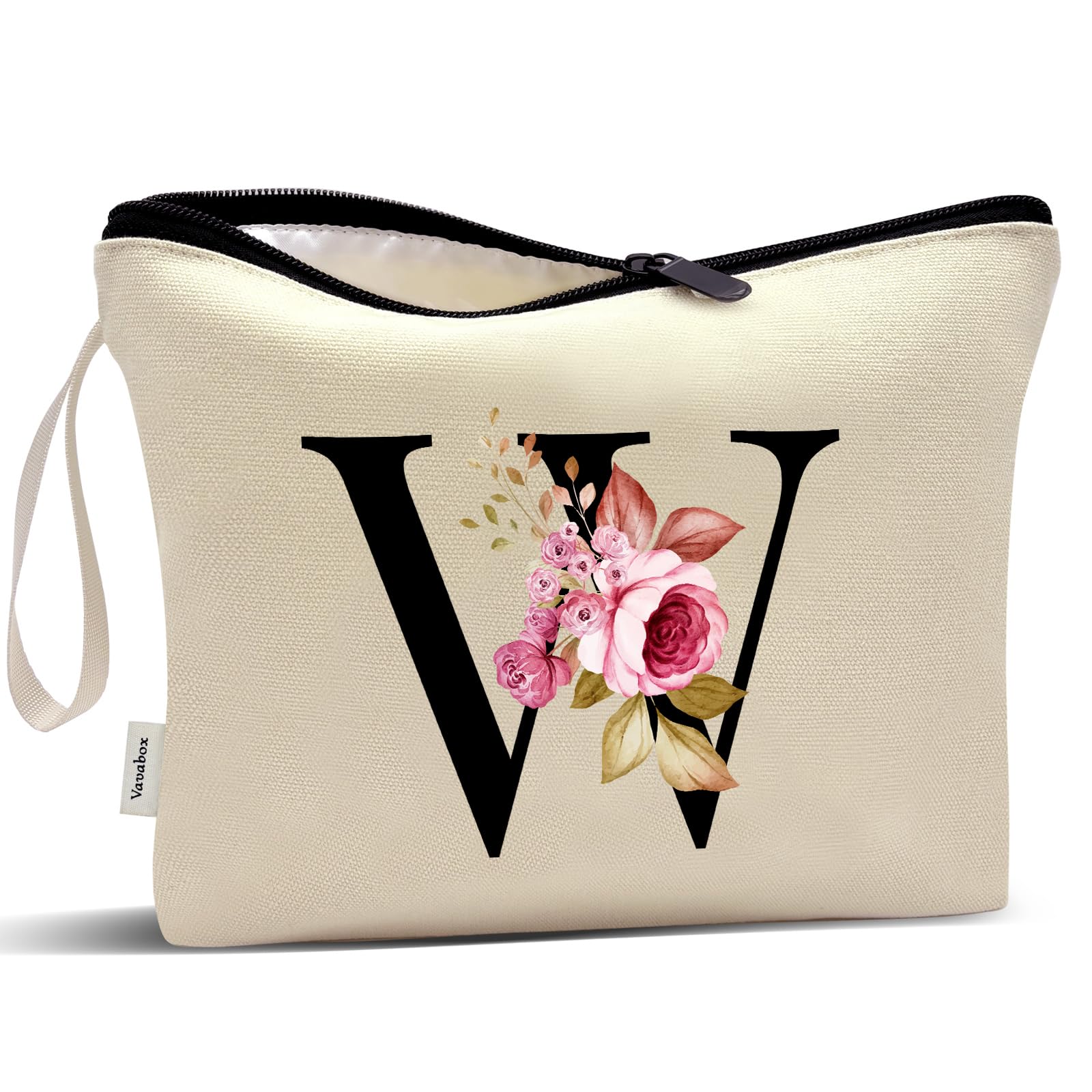 Vavabox A-Z Personalized Makeup Bag, Birthday Gifts for Women Mom, Gifts for Best Friend, Bride Bridesmaid Cosmetic bag (W, Cream Yellow)