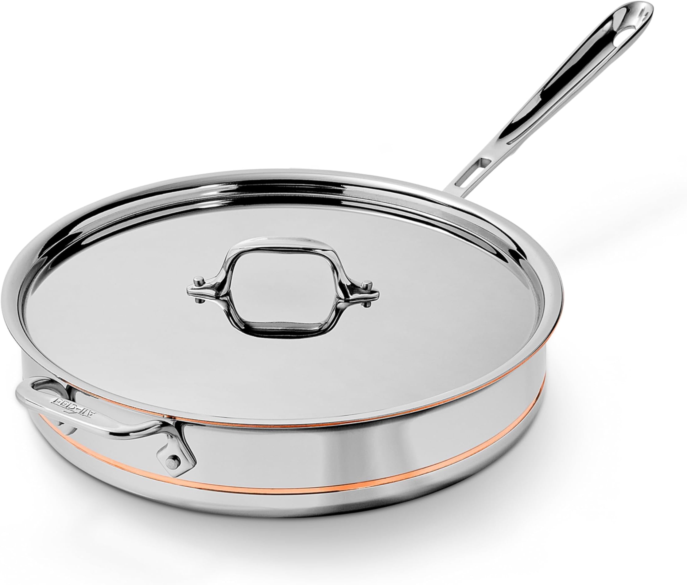 All-Clad Copper Core 5-Ply Stainless Steel Sauté Pan with Steel Lid 5 Quart Induction Oven Broiler Safe 600F Pots and Pans, Cookware Silver