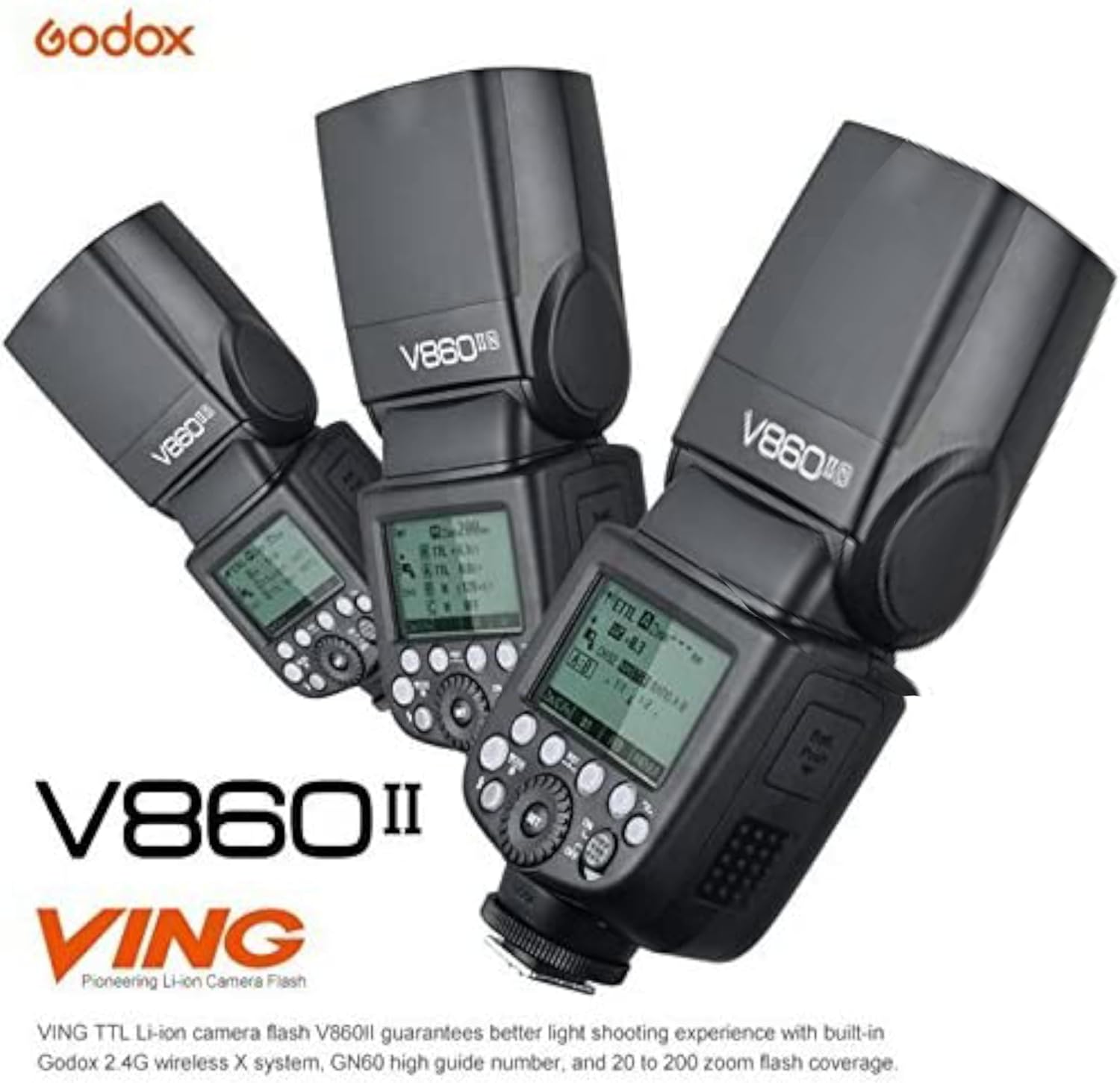 Godox Ving V860II-S Camera Flash Speedlite for Sony Camera with Godox S2 Speedlite Bracket, 2.4G TTL GN60 1/8000s HSS, Rechargable Li-ion Battery, 650 Full Power, External Flash Compatible for Sony