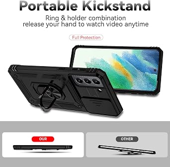 for Galaxy S21 FE 5G Case,with Screen Protectors and Camera Cover,[Military Grade] 16ft.Drop Tested Cover with Magnetic Kickstand Protective Case for Samsung S21 FE (Z-Black)