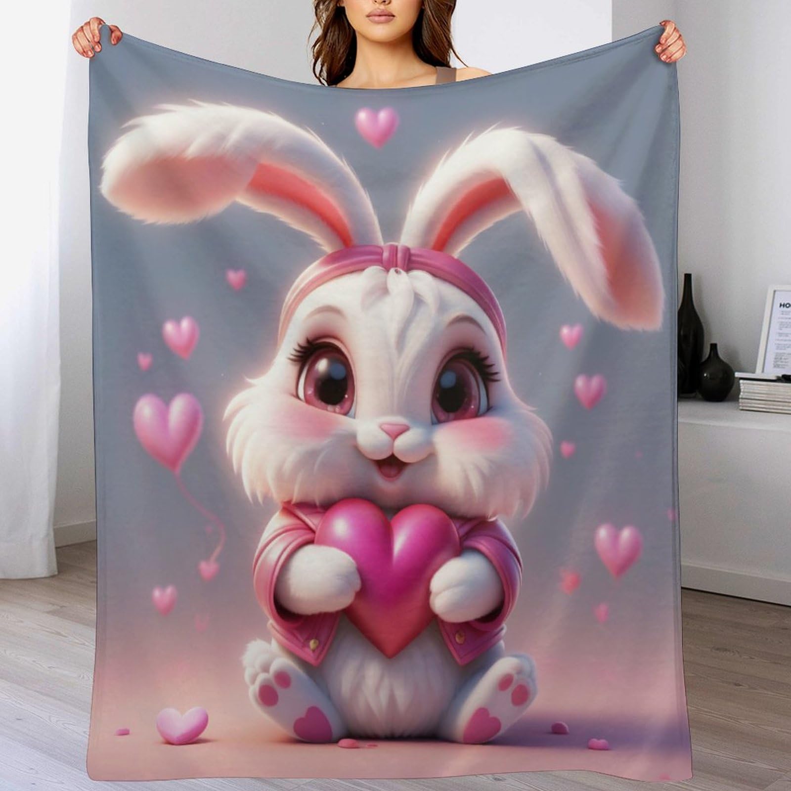 Couverture pour enfants adultes motif lapin en flanelle respirante et douillette