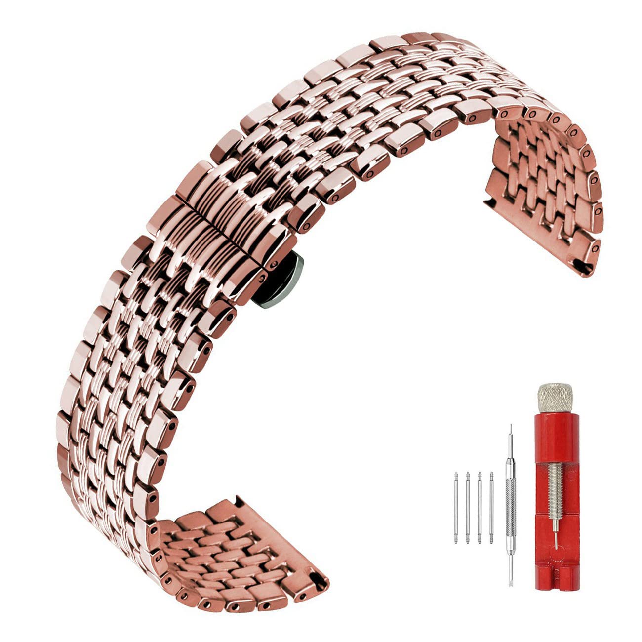 Cinturino per orologio da polso in metallo a due tonalità, 18 mm, oro rosa e argento, con incisioni affusolate, cinturino in acciaio inox, per uomo e donna