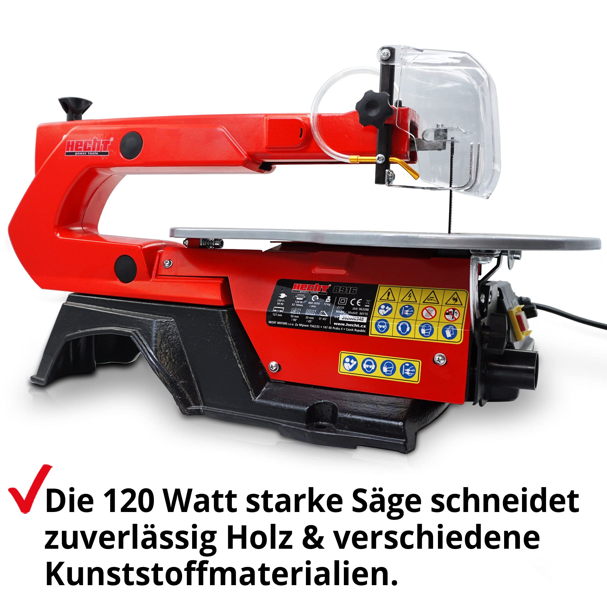 HECHT Scie à chantourner électrique 120 W, lame 127 mm, serrage rapide, table réglable 45°