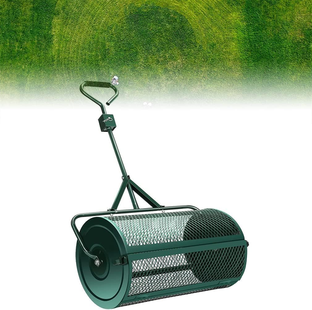 24In Compost Spreader for Lawn Garden Yard Upgraded T Shaped Handle Moss Durable Lightweight for Planting, Seeding, Metal Mesh Spreader for Lawn and Garden Care