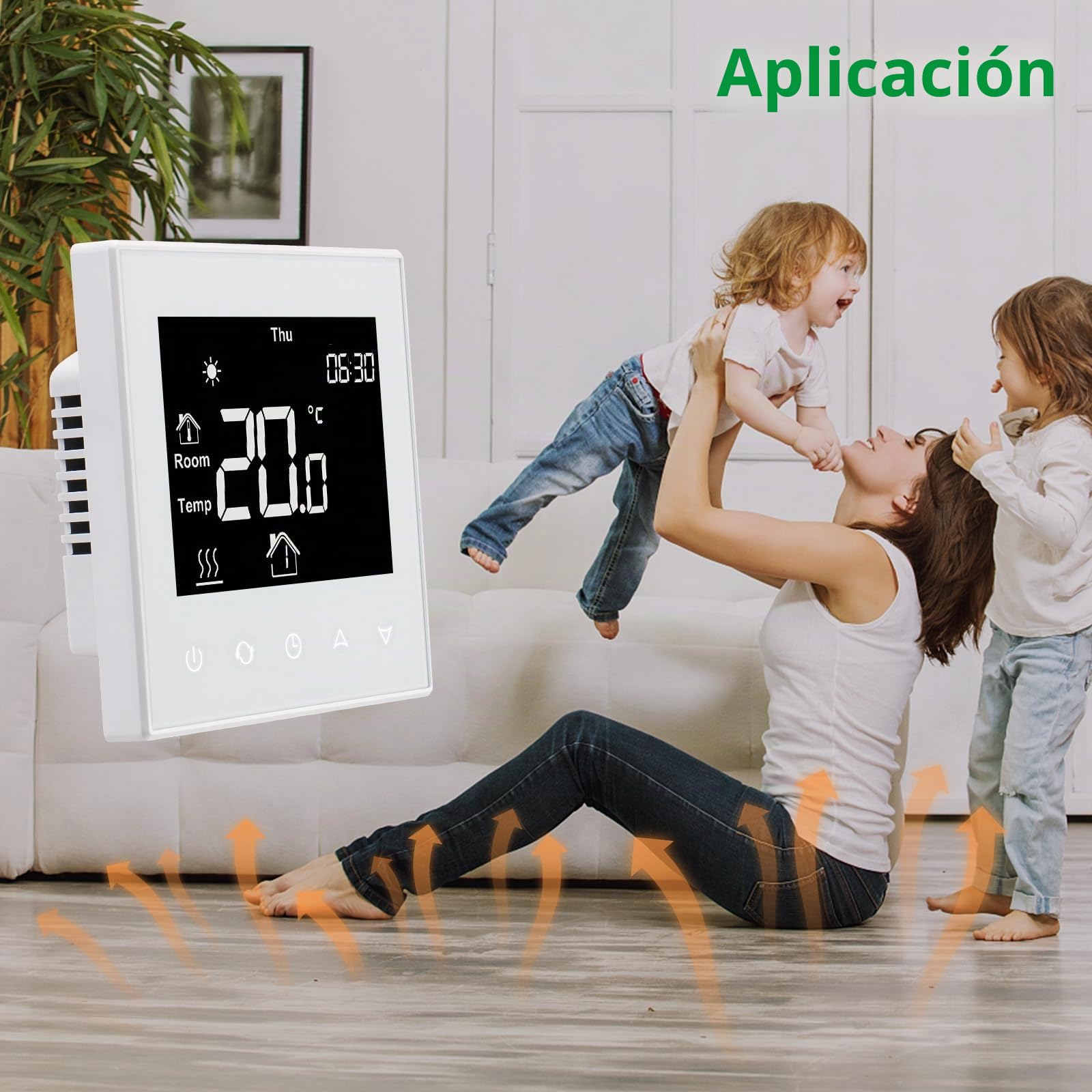 Wengart Termostato Negro Inteligente WG505 (16A), Pantalla Táctil LCD para Calefacción Eléctrica por Suelo Radiante, Doble Sensor (Aire/Suelo), Programable, Apto para Caja Cuadrada 86mm