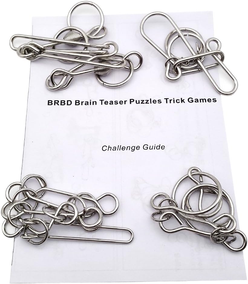 Set of 4 Advanced IQ Toys Brain Teasers Metal Puzzles Magic Trick Toy for Kids Adults