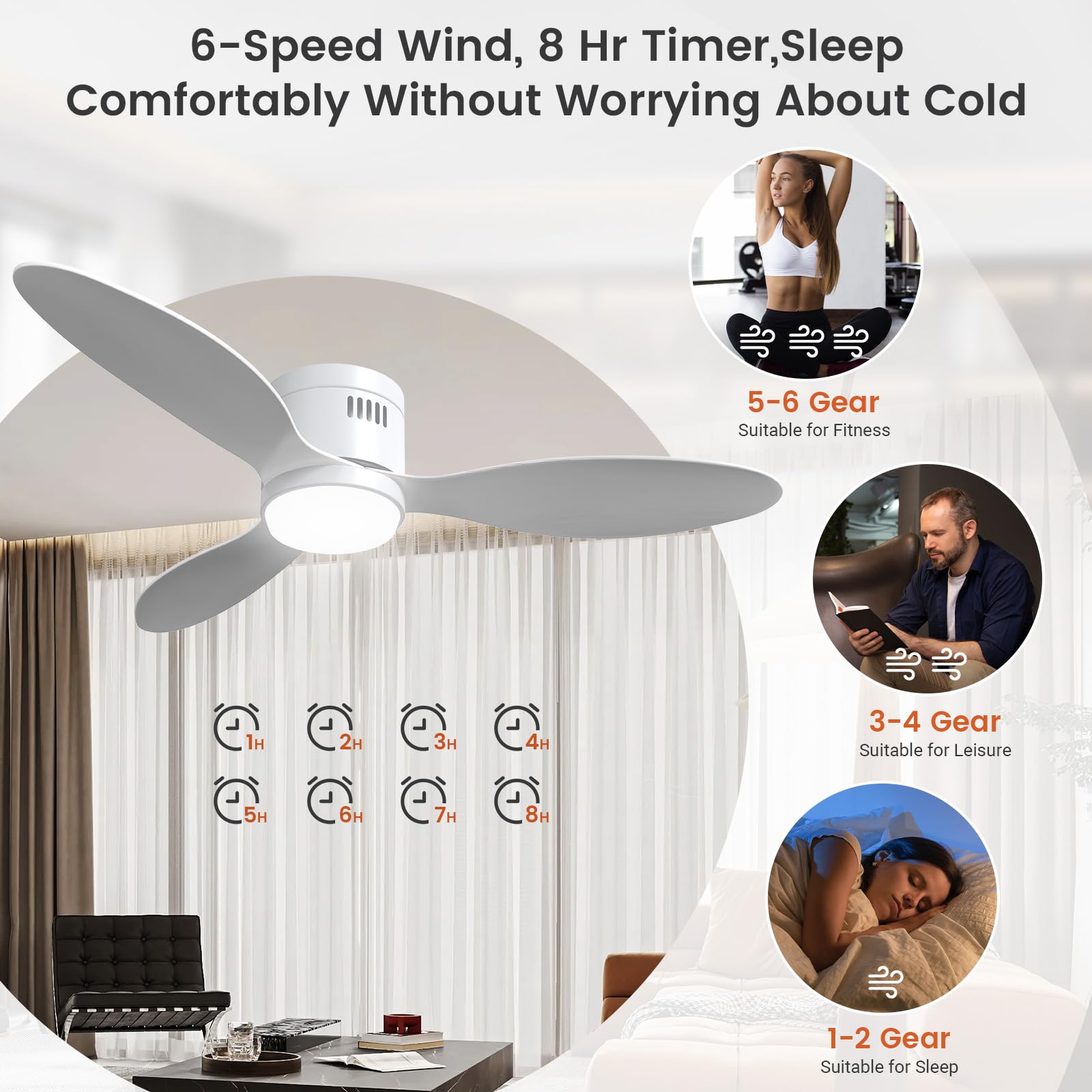 Deckenventilator mit Beleuchtung, Ø132cm App Steuerung & Fernbedienung Deckenventilatoren mit Licht LED, 6 Geschwindigkeiten, 3 Farben Dimmbar, Leise DC-Motor, Sommer-Winterbetrieb, Timer