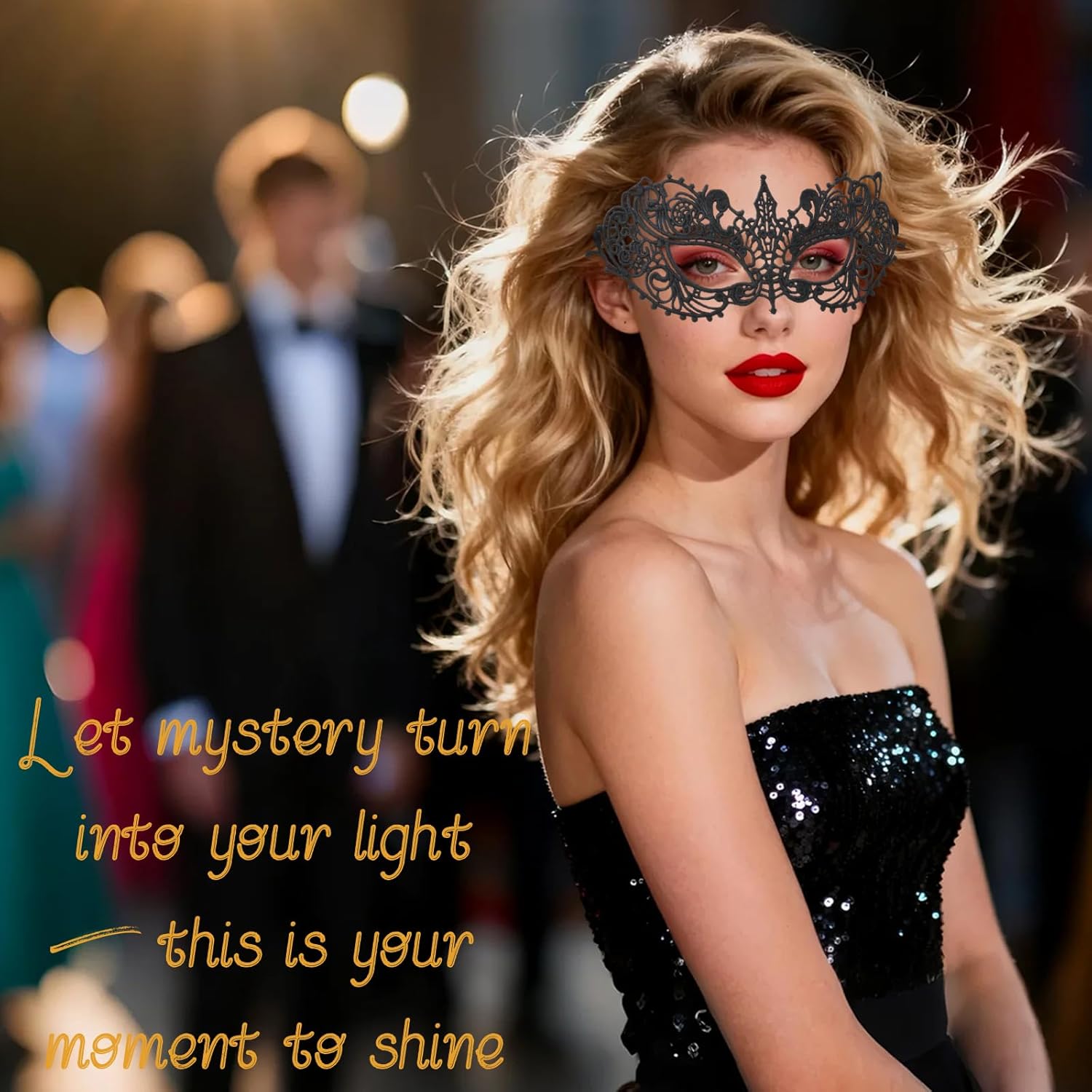 Hoshin Masquerade Mask for Women, Lace Venetian Masks with Feathers and Rhinestone Mardi Gras Costume Deecorations - Image 6