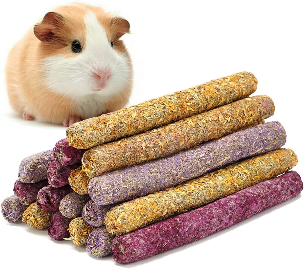 ULIGOTA Flowers Flavored Timothy Hay Sticks Chew Treats & Toy for Rabbit Guinea Pigs Chinchilla Hamster Sticks