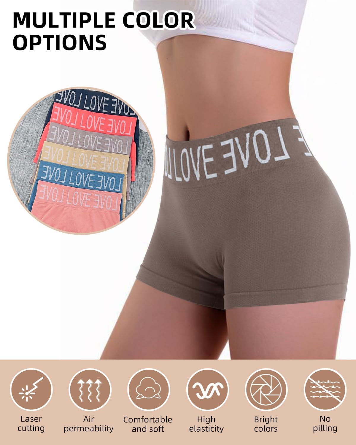 Boy Shorts Underwear for Women High Waisted Polyamide Panties Stretch Briefs 6 Pack - Image 5