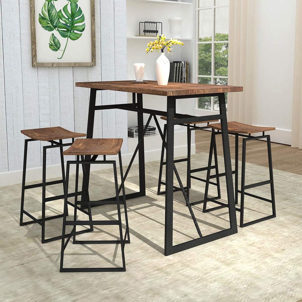 HOMISSUE 5-Piece Dining Room Table Set, Counter Height Bar Table with 4 Stools, Perfect for Small Dining Space, Kitchen Room, Mini Bar or Patio, Brown