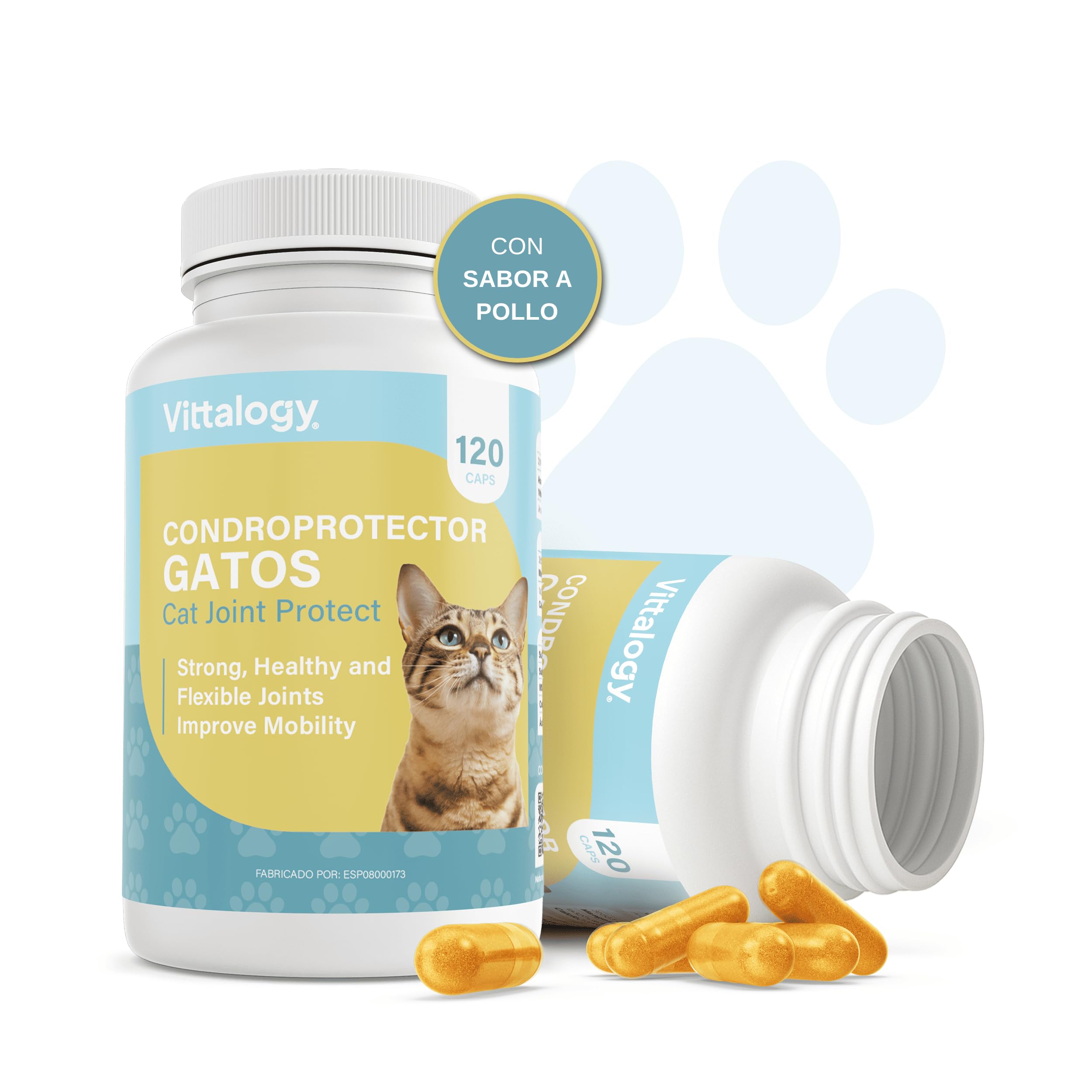 Condroprotector para Gatos. Antiinflamatorio Natural con Colágeno, Condroitina, Hialurónico y Cúrcuma. Complemento Alimenticio para Caderas, Articulaciones y Cartílagos. (120 Cápsulas)