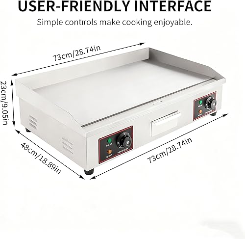 Miniatura 3 de Parrilla eléctrica plana de 3000 W, plancha comercial de acero inoxidable de 30 pulgadas con termostato ajustable, equipo de restaurante de encimera