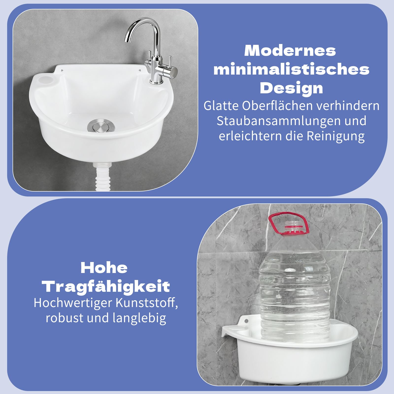 Ausgussbecken Kunststoff Wohnmobil 29,5 x 21 x 10,5CM - Kleine Waschbecken mit Entwässerungszubehör für Garten Garage Keller Werkstatt Gartenwaschbecken
