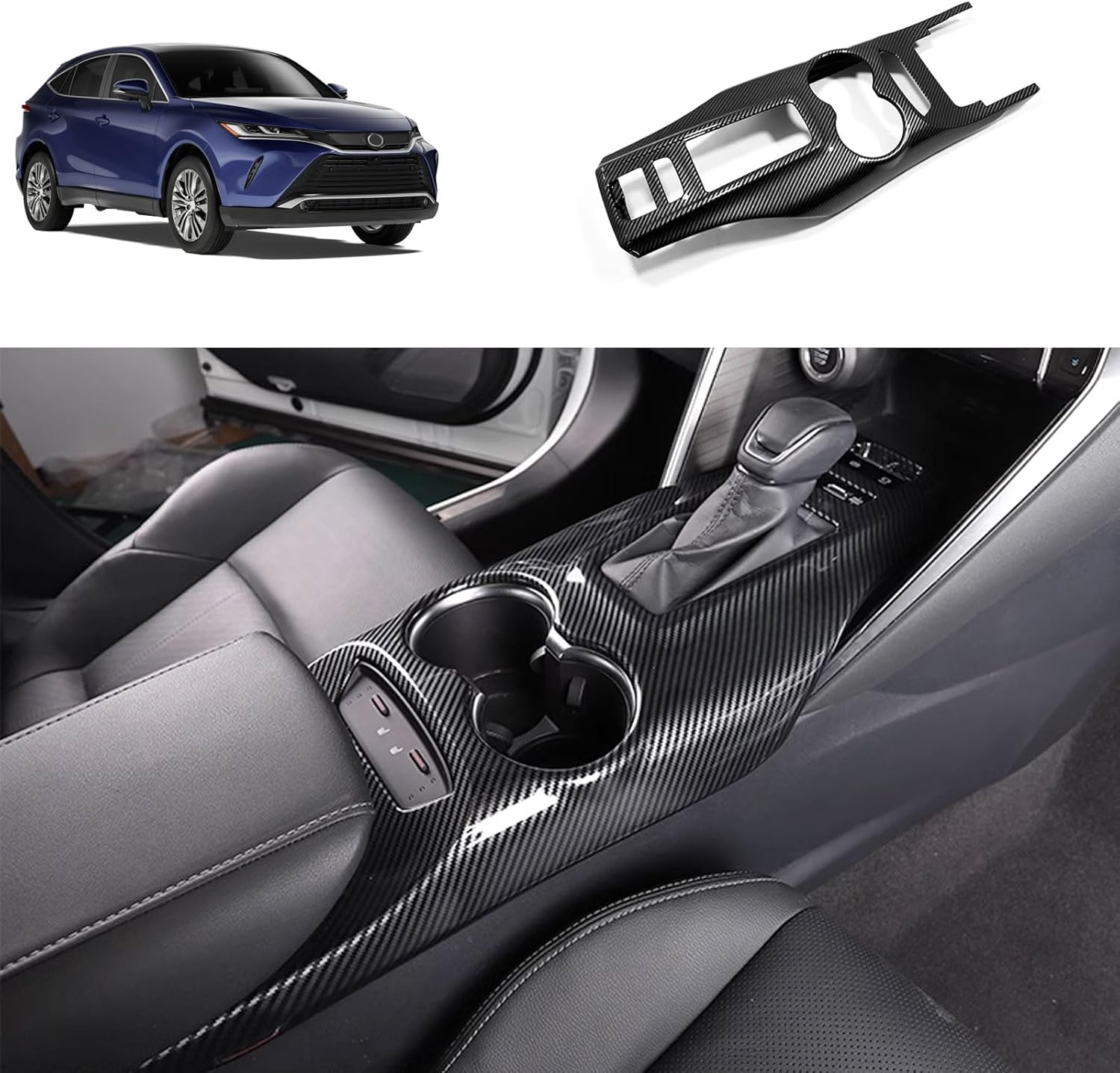 Gear Shift knob Cover Compatible with Toyota Venza 2021 2022 2023 Center Console Shifter Trim Automatic Transmission Decoration Interior Car Accessories ABS 2PCS(Carbon Fiber Style)