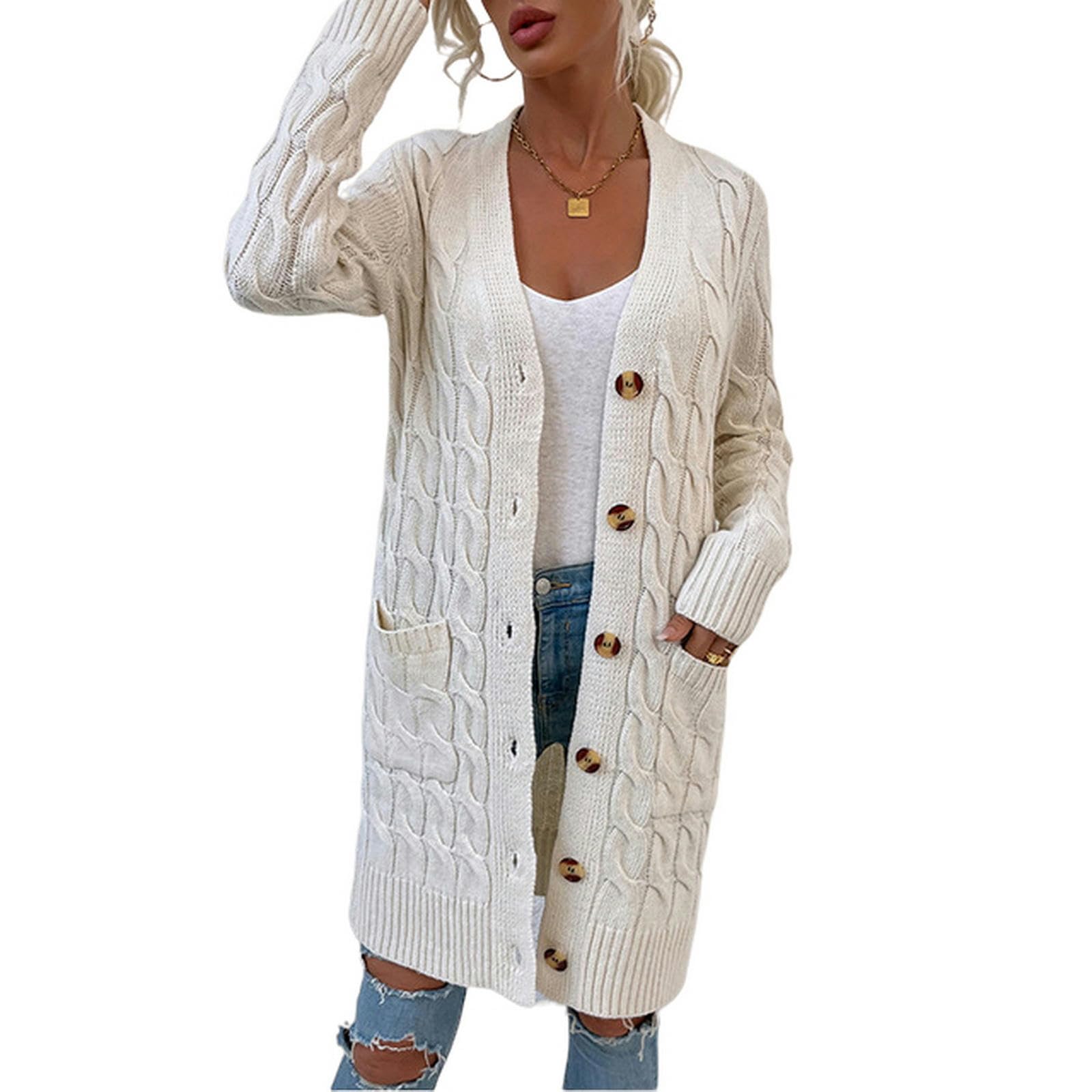 TEidea Cardigan Damen Herbst- Und Winter -Frauen -Strickjacken -Pullover, Verdrehte Seil Textur, Fester Farbwebstil