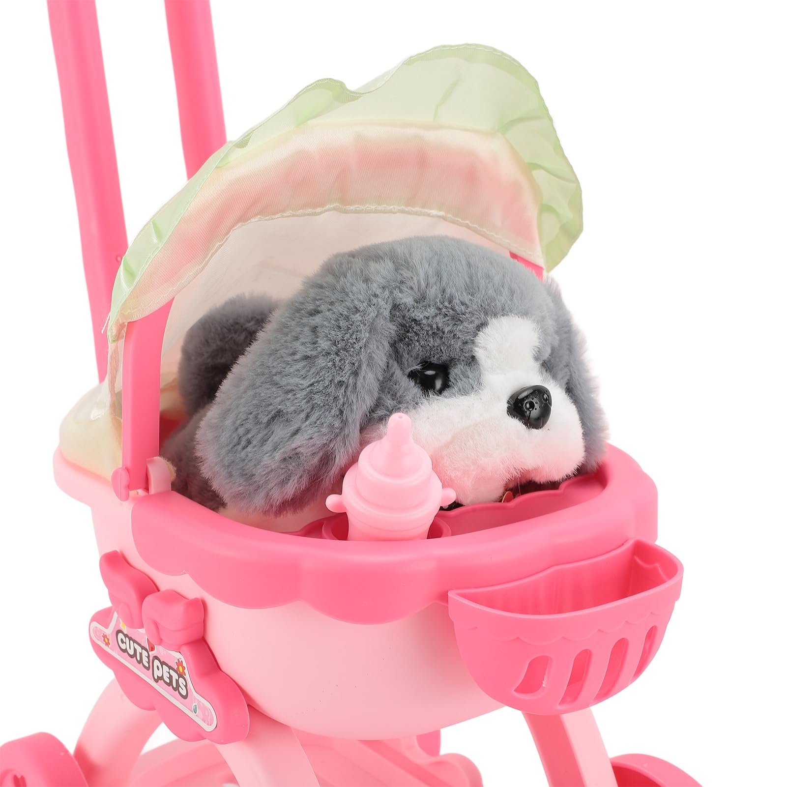 Pet Doll Stroller Toy Pretend Play Dog Large Push Cart Educational Toy for Boys Girls Children (Husky), Pink - Image 2