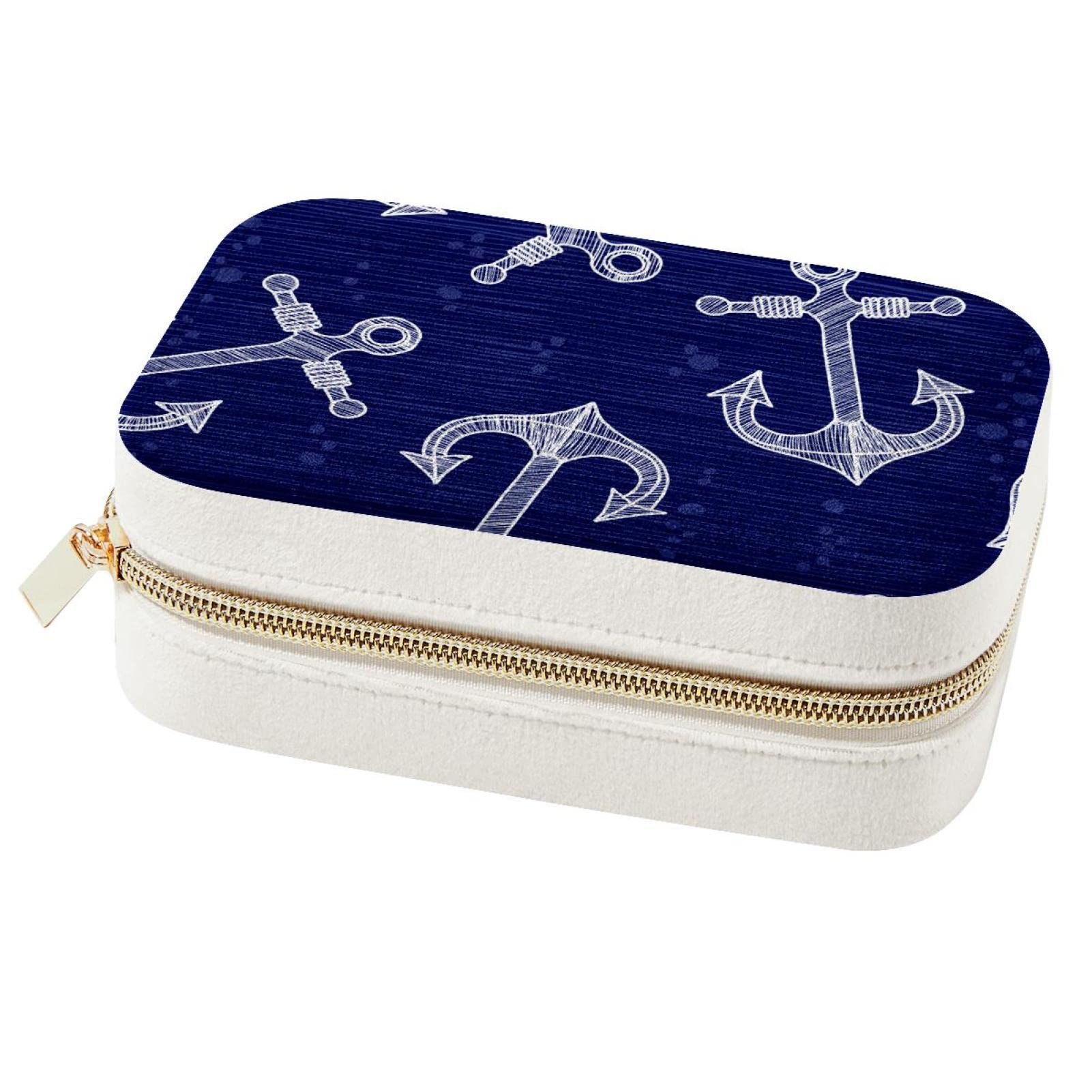 Boîte à bijoux portable ancre avec broderie fine et écrin délicat