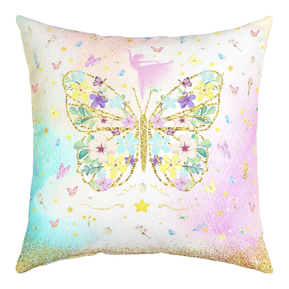 Homemissing Butterfly Cushion Cover Ballet Dancer Cushion Case Floral Botanical Throw Pillow Covers 20"x20" Set of 4 Glitter Print Decorative Pillow Case Pillowcase for Sofa Bed Chair Car