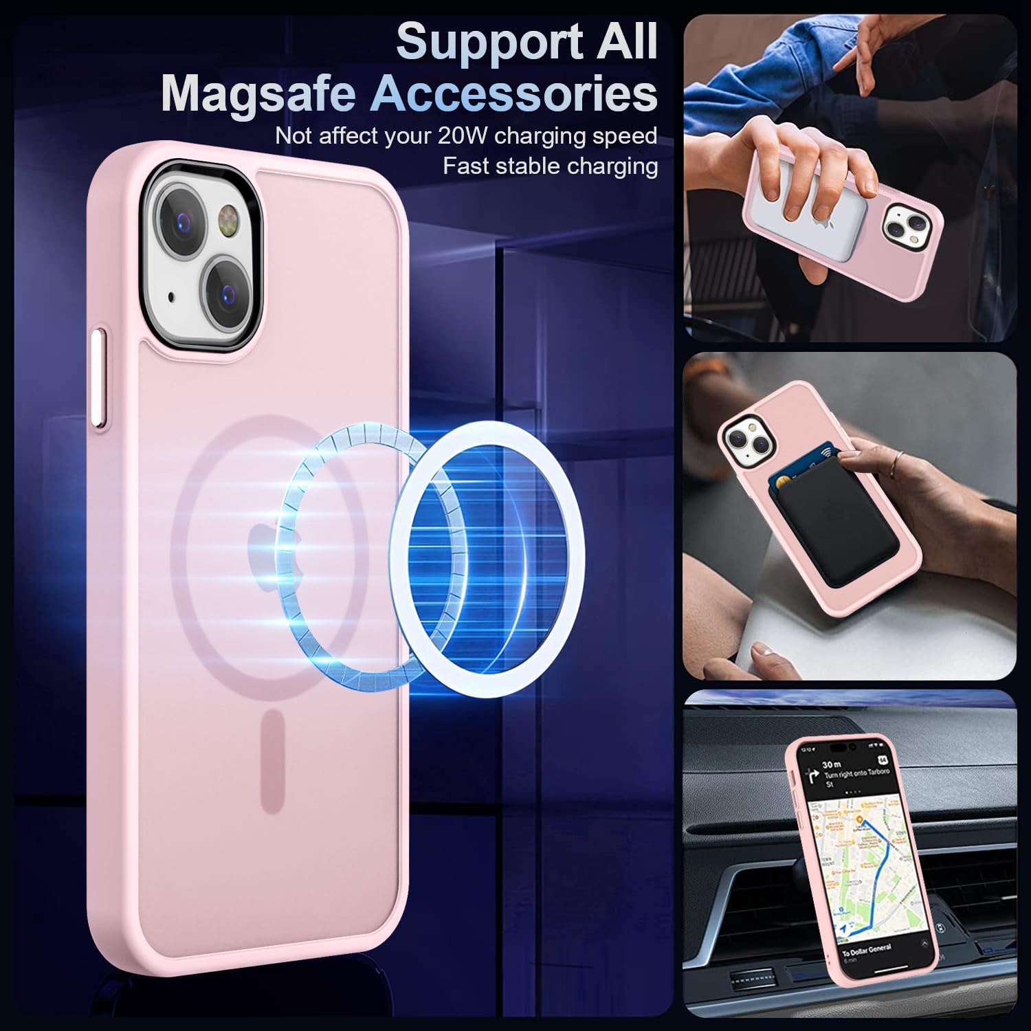 Strong Magnetic for iPhone 14 Case/iPhone 13 Case, [Compatible with Magsafe] [10FT Military Grade Protection], Slim Shockproof Translucent Matte Case for iPhone 13/14 6.1 inch, Pink