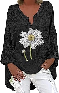 Linen Blouses for Women Fashion 2022 V Neck Shirt Tops Trendy Cotton Shirt Irregular Hem Lightweight Office Tunics