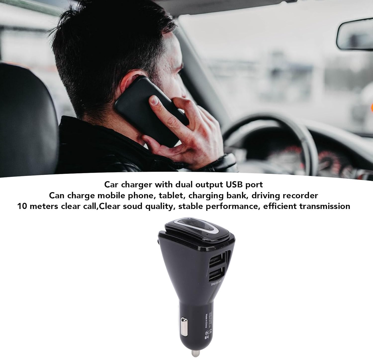 Man using earbud in car