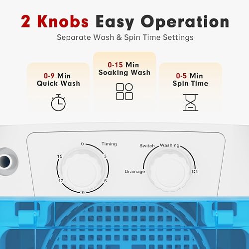 Miniatura 3 de Superday Mini lavadora portátil, capacidad de lavado de 6.6 libras, pequeña lavadora portátil, lavadora compacta de una sola tina con ciclo de