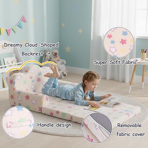 Miniatura 126 de Tiita Silla para niños, cómodo sofá plegable para niños, sofá ligero para niños con asa de transporte y bolsillos laterales, reposabrazos de espuma