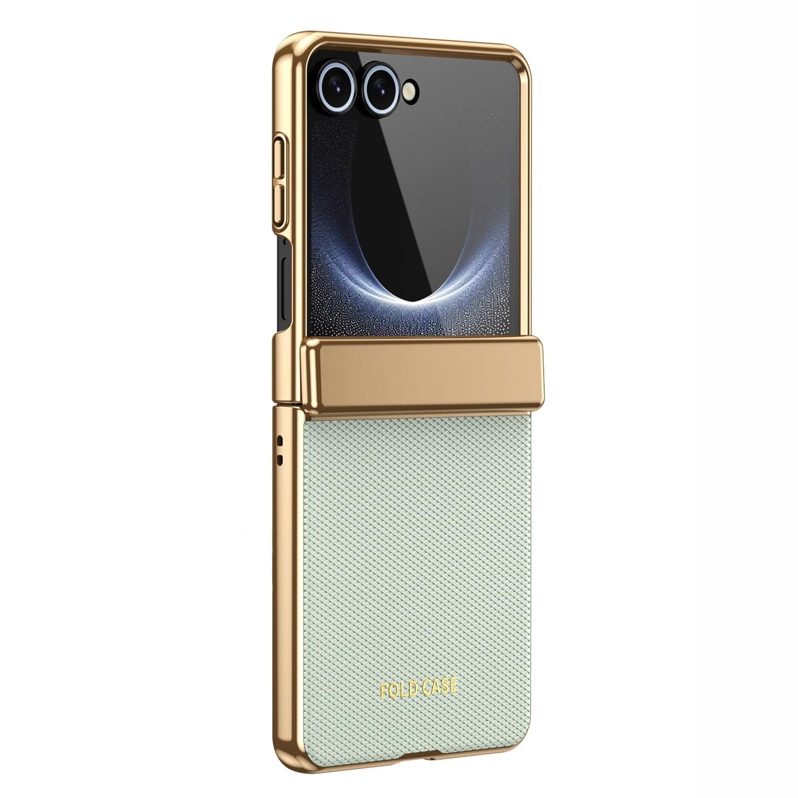 LUOTANL Leather Case for Samsung Galaxy Z Flip 8, Plating Hinge Slim Case Tempered Glass Screen Protection Business Cover,Green,Flip 8