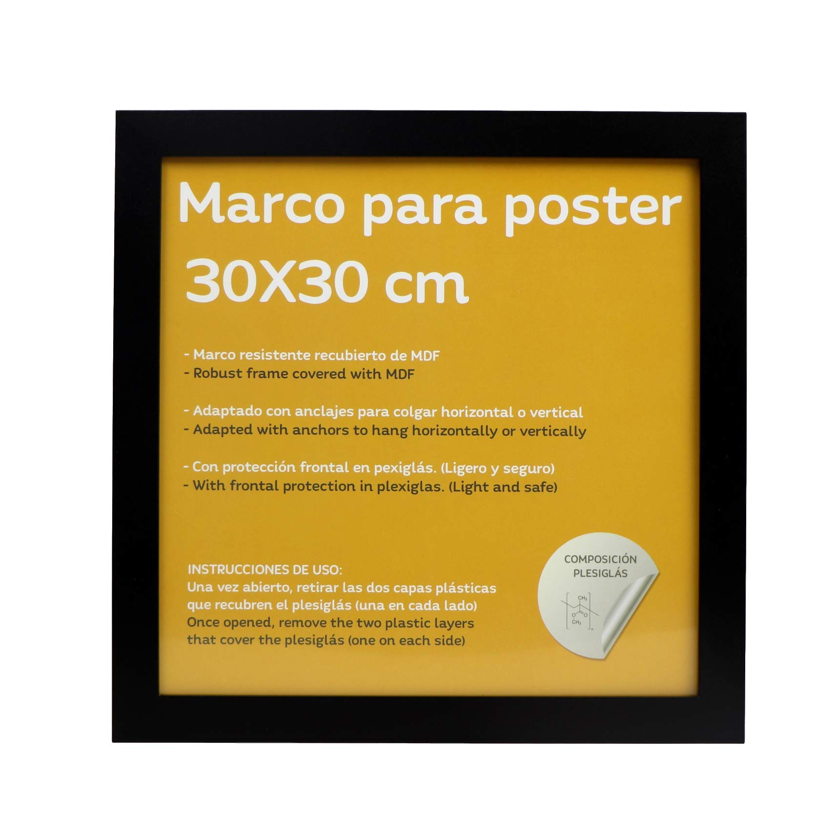 Nacnic Set di 4 cornici nere per foto 30x30cm. MDF e plexiglas di alta qualità. Set di cornici quadrate da appendere. Decorazione con poster, stampe, diplomi, pinacoteche e cornici da regalo.
