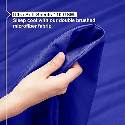 Miniatura 3 de Empyrean Bedding - Juego de sábanas de 6 piezas con correas ajustadas para mayor duración y resistencia, 110 GSM, tejido suave, Microfibra, Azul