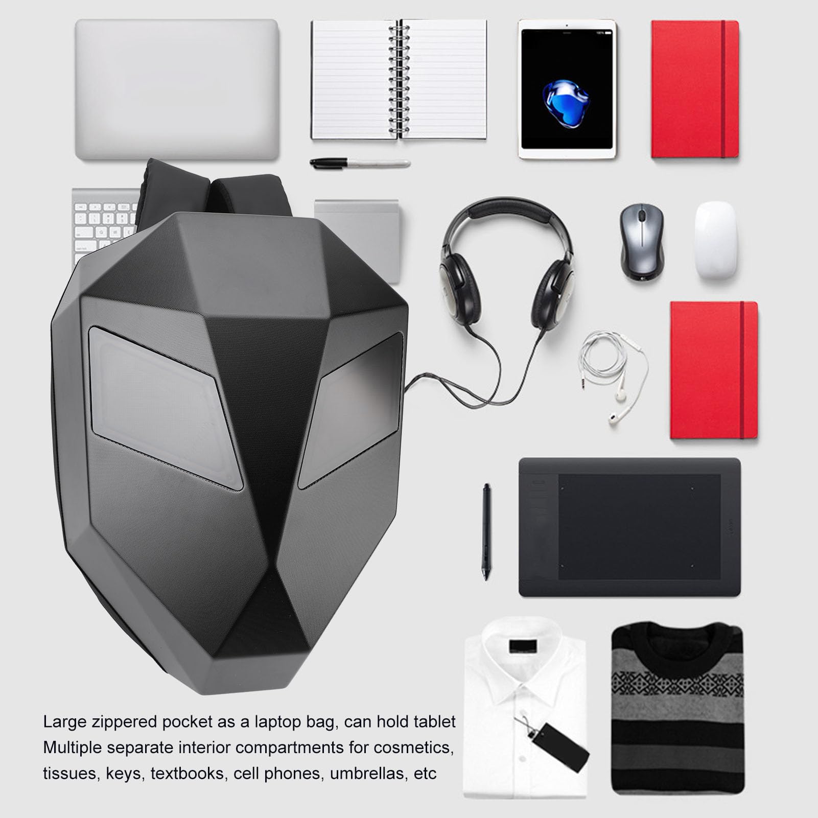 Bewinner Sac à Dos de Moto LED, Sac à Dos de Programmation DIY, Sac à Dos de Chevalier LED pour Vélo électronique, Sac à Dos de Moto, Sac de Voyage à Coque Rigide, Sac pour Ordinateur