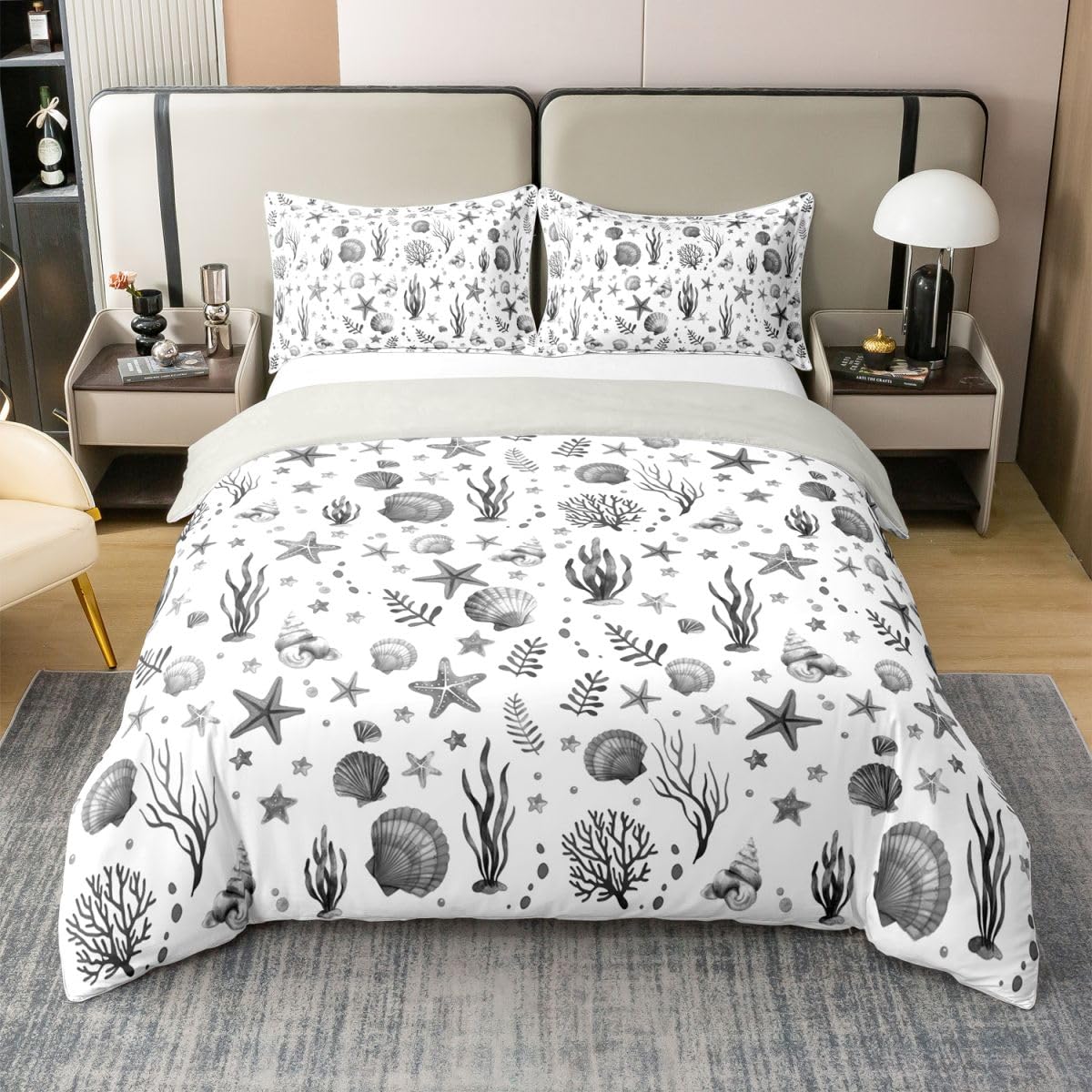 Housse de couette 220x240 coton hypoallergénique imprimé animal marin Homewish