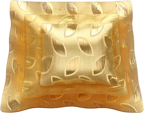 Bandeja cuadrada de plástico con hojas doradas, bandeja decorativa para alimentos, bandeja resistente para festivales y té de la tarde (paquete de 3) disponible en Yaxa Peru