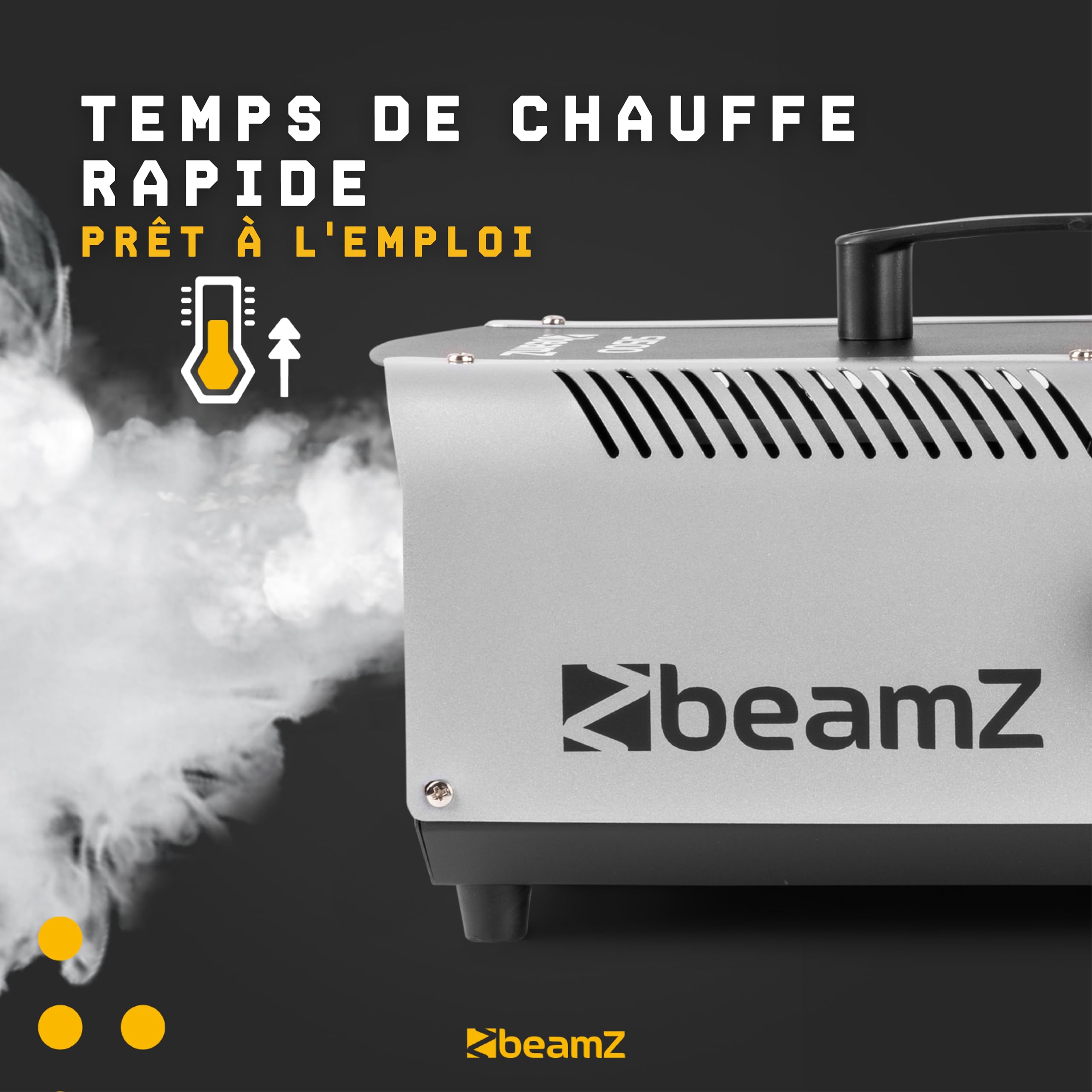 BeamZ S1500 Machine à Fumée 1500 Watts, Télécommande avec Contrôle du Débit et Programmateur, Réservoir 2.5 L, Débit par Minute 295m³, Étrier de Montage, Idéal pour Scène ou Discothèque