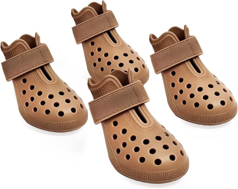 Botas para Cães HERTIENDO com Solado Antiderrapante e Tira Ajustável, Marrom, XL, Pacote com 4