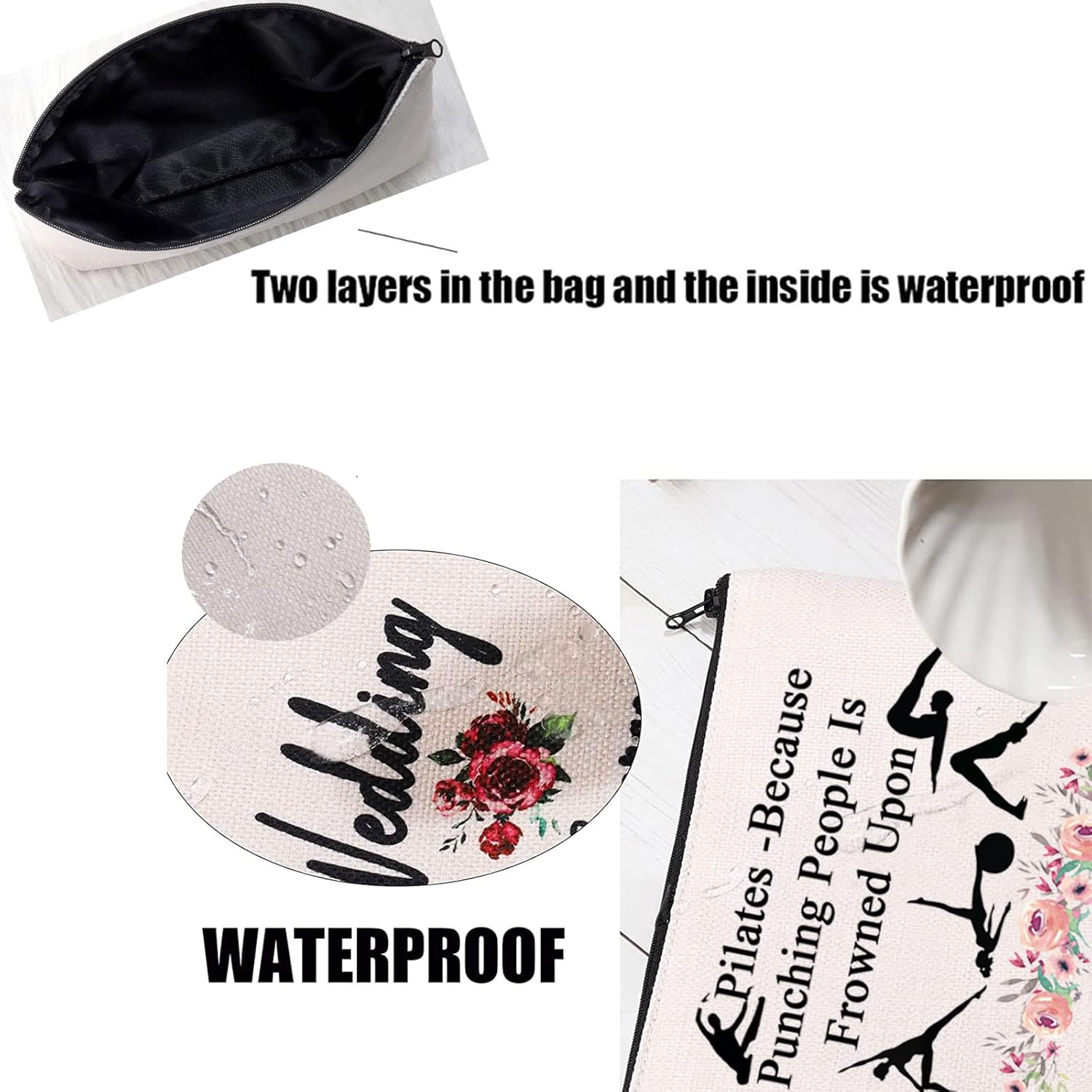 PXTIDY Pilates Cosmetic Bag Yoga Lover Gift Pilates Instructor Gift Coach Yoga Gym Toiletry Bag(beige) - Image 6