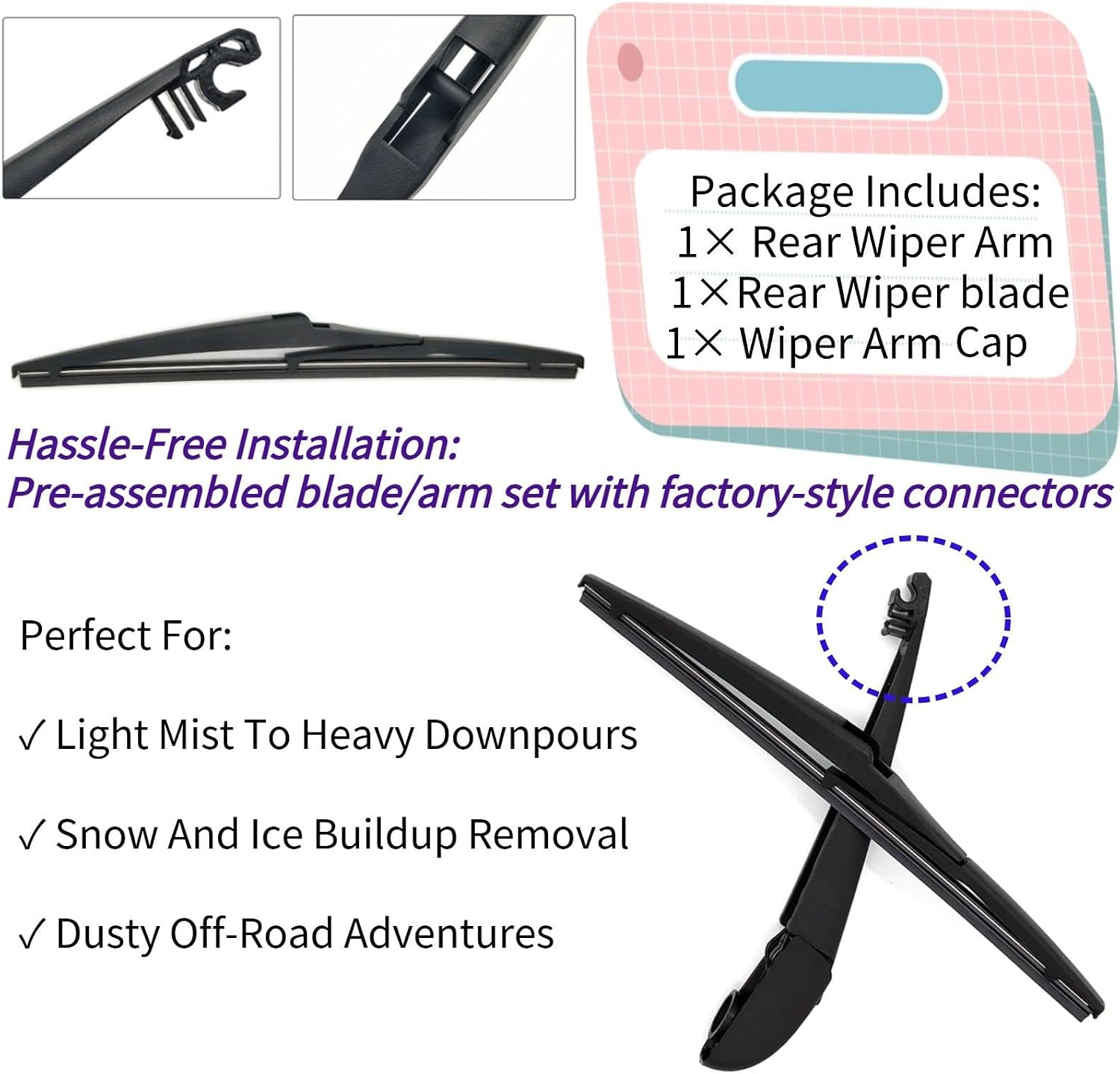 Rear Wiper Blade & Arm for Land Rover Discovery Sport 2015-2025 Base R-Dynamic S HSE Lux SE Luxury Landmark Models Rear Back Windshield Wiper Blade Set for 2024 2023 2022 2021 2020 2019 2018 2017 2016