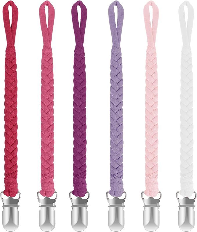 POKIPAW Pacifier Clip for Boys and Girls,6 Pack Baby Pacifier Holder Leash | 100% Handmade Braided Fits All Pacifiers & Teething Toys Modern Unisex Baby Gift