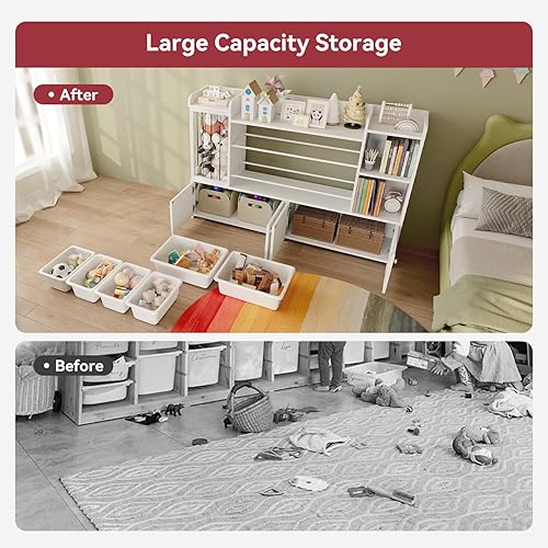 Miniatura 5 de Treesland Organizador grande de almacenamiento de juguetes para niños de 55 pulgadas, estantería para niños, armario de almacenamiento de juguetes