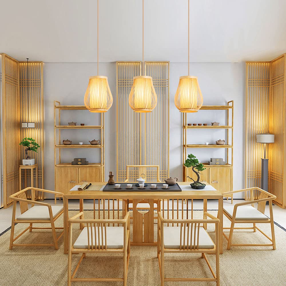 Lampa Wisząca Sufitowa Pół-wpuszczona Żyrandol Wiszący Unikalny Japoński Styl Lampa Wisząca Bambusowa Zakrzywione Światło Proste Do Jadalni, Kuchnia, Salon
