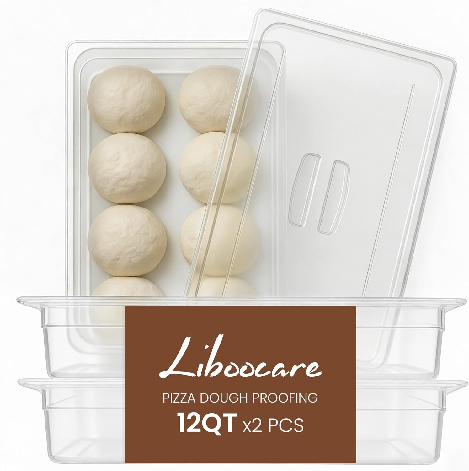 2 Pack Pizza Dough Proofing Boxes with Lids, 20.7 x 12.6 x 4 In Clear Stackable Dough Trays for 8-10 Dough Balls, Containers for Sourdough, Bread Baking & Cold Fermentation