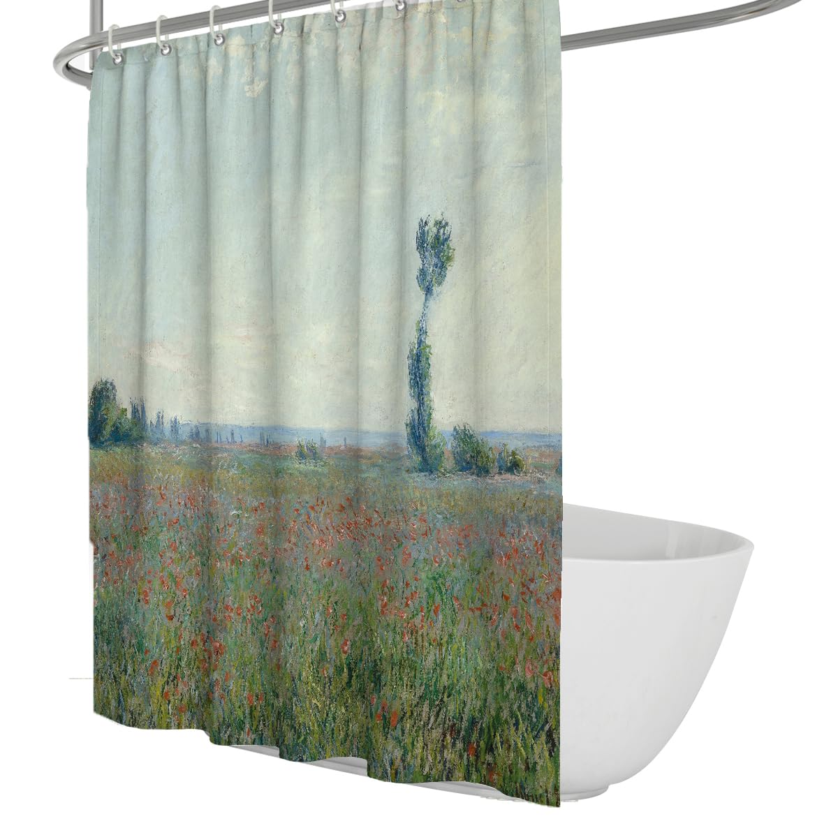 Rideau de douche pavot rouge pour salle de bain style nature champêtre