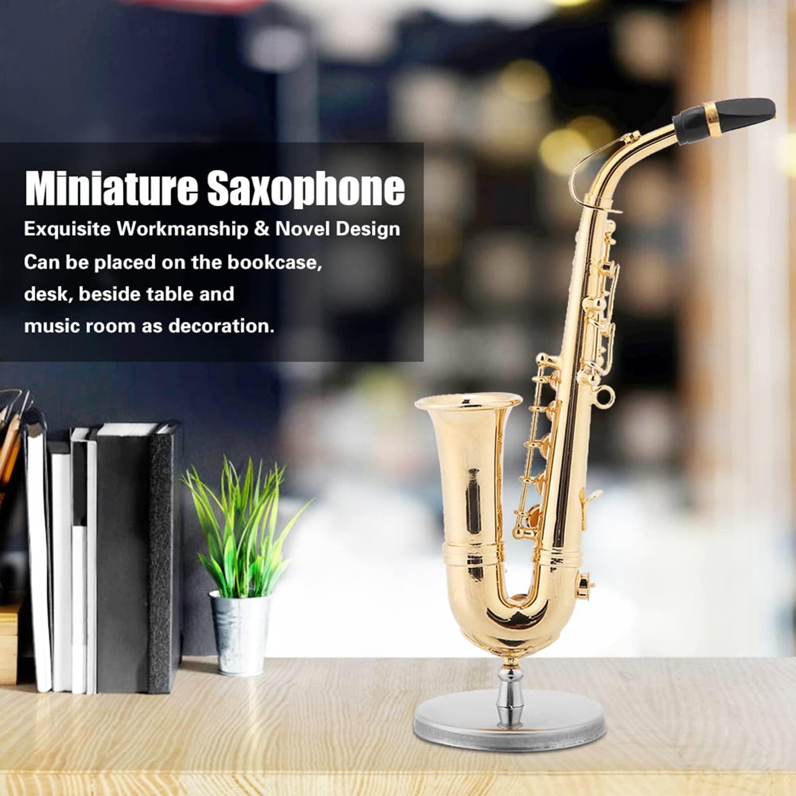 Miniatur Alt Saxophon, Saxophon Modell mit Ständer und Gehäuse Mini Musikinstrument Saxophon Instrument Modell Ornamente Golden Plated Musical Ornaments