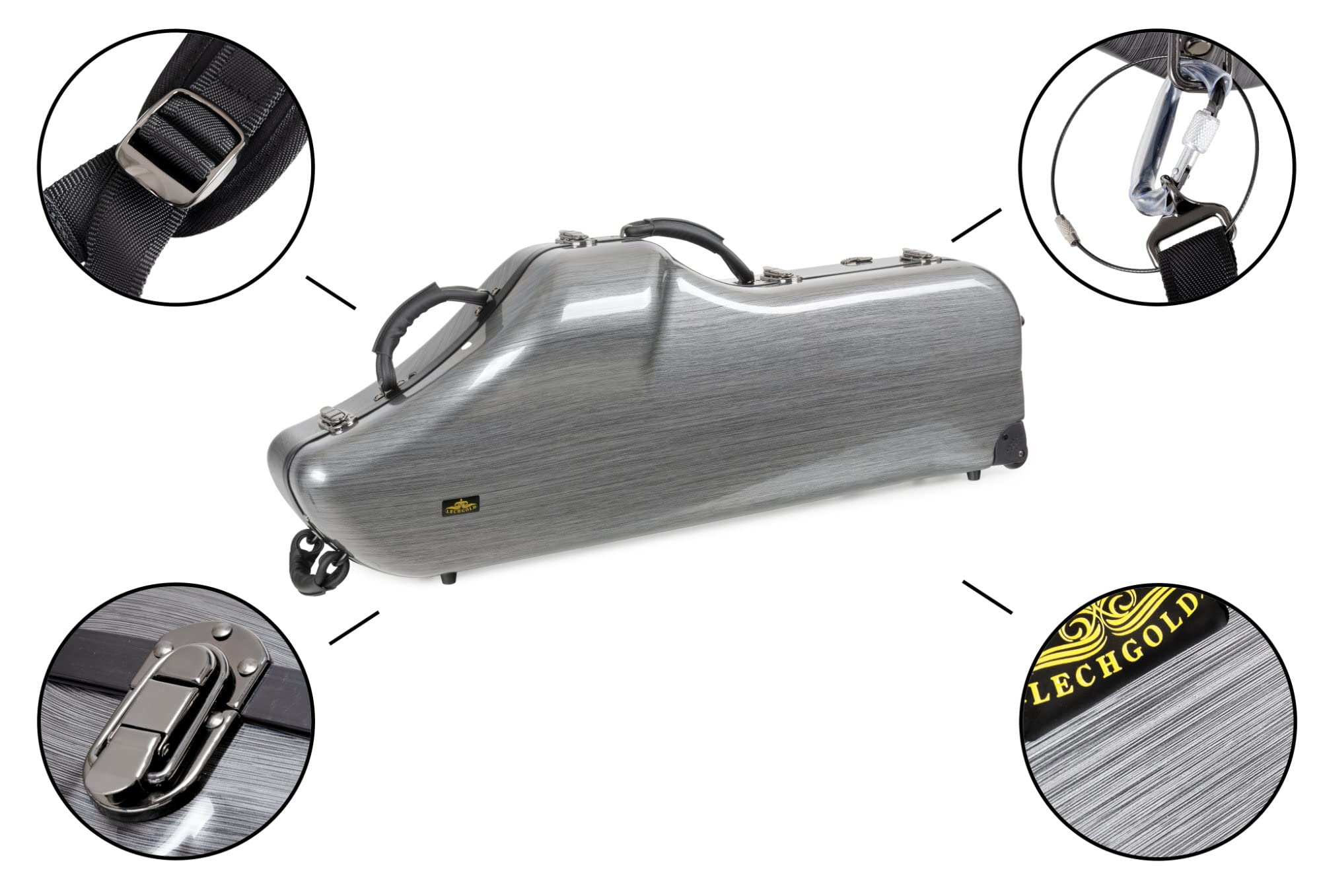 Étui Trolley Rigide Deluxe Lechgold pour Saxophone Baryton - Protection Thermoformée pour Instrument, S-Bow, Bec et Accessoires - Harnais Sac à Dos - Look Carbone Stylé