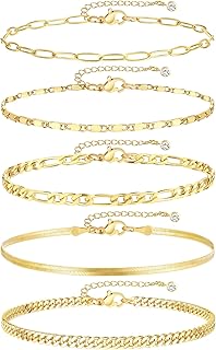 Gold Ankle Bracelets for Women, 14k Gold Plated...