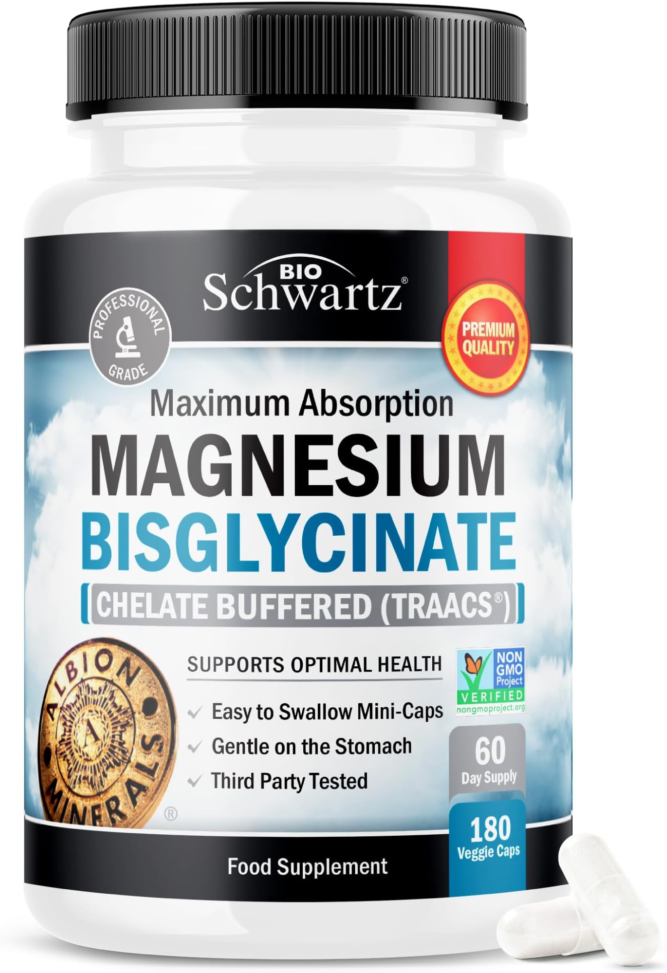 Magnesium Glycinate 400mg - Chelated Bisglycinate for Muscle Recovery & Support - Maximum Absorption & Bioavailability - Magnesium Supplements for Women & Men - Non-GMO - 180ct 2 Month Supply