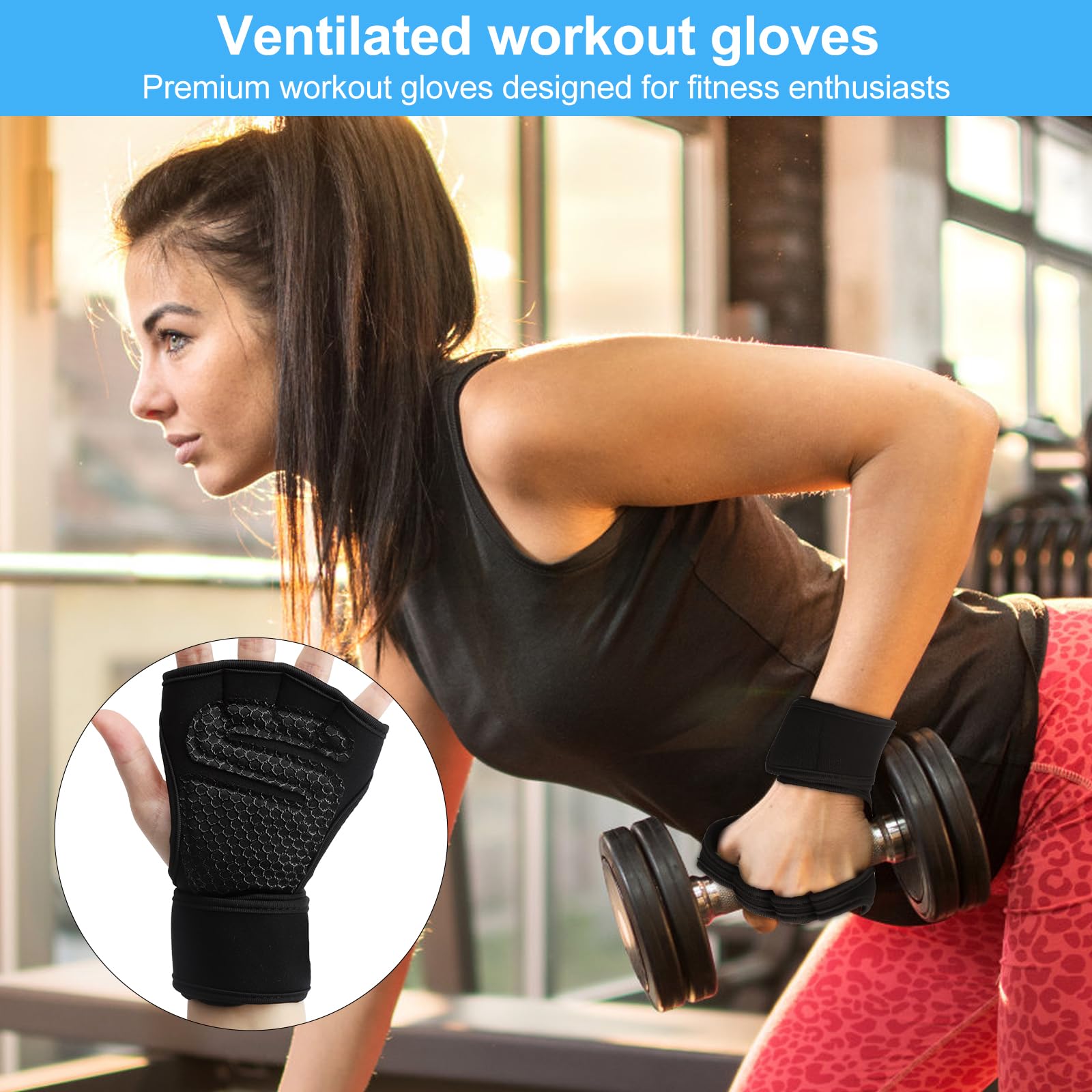 APOMOONS Gants Musculation Hommes Femmes, Gants De Fitness De Sport Pour Le Fitness Avec Poignets Intégrés, Rembourrage Intégral En Silicone Pour L'haltérophilie Yoga (Noir, L