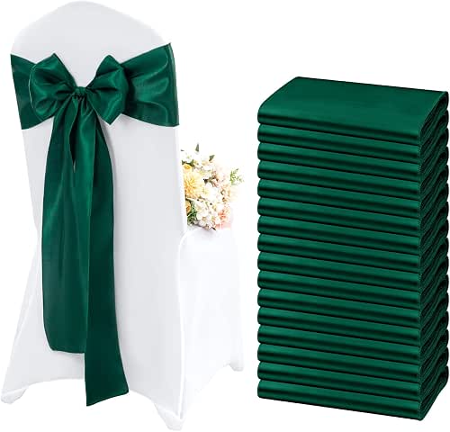 60 Pcs Emerald Green Chair Sashes Satin Chair Bows Sashes