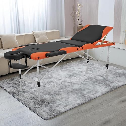 Miniatura 9 de PayLessHere Mesa de masaje portátil de aluminio de 73 pulgadas, 2 pliegues de altura ajustable con base facial, mesa de masaje de aluminio estilo
